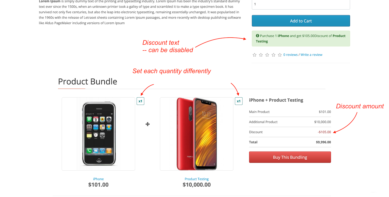 product bundle on product page opencart